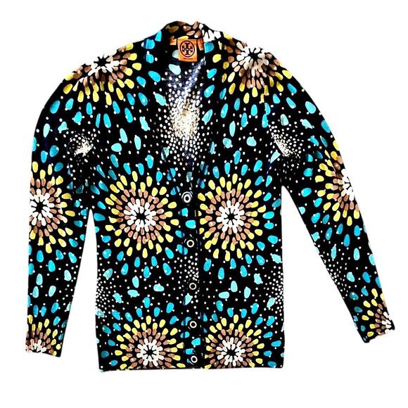 Tory Burch 100% Merino Wool Cardigan Sweater, Sunburst, Sz M, Multi color - Picture 1 of 10